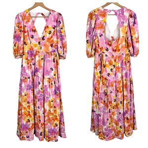 NICHOLAS Women's 8 Watercolor Celie Bassett Floral Linen Blend Resort Maxi Dress